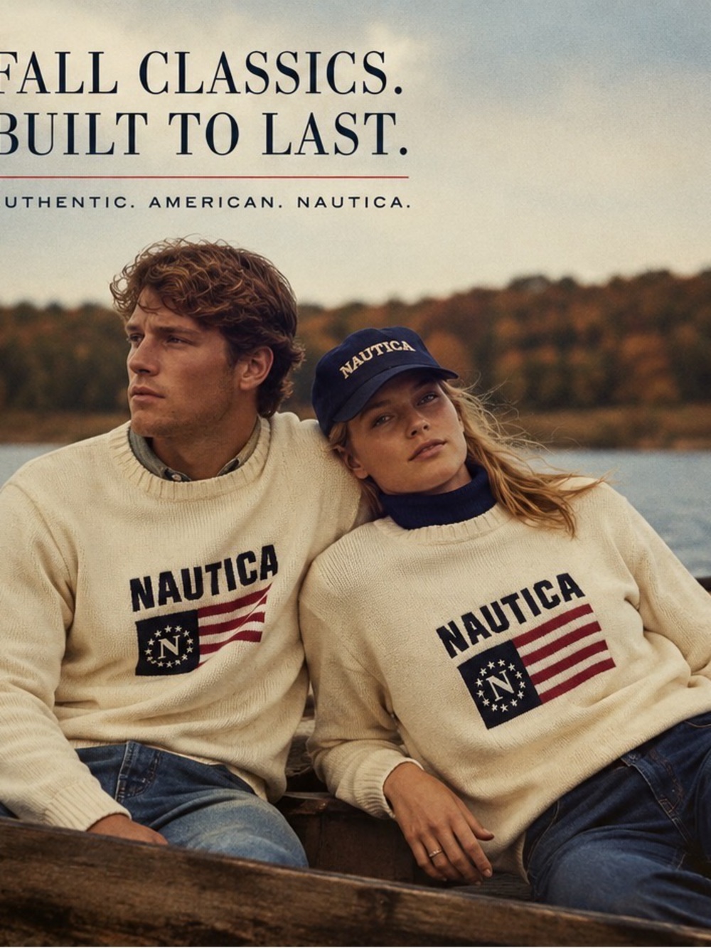 Vintage 90’s Nautica Cream Logo Flag Crewneck Sweater